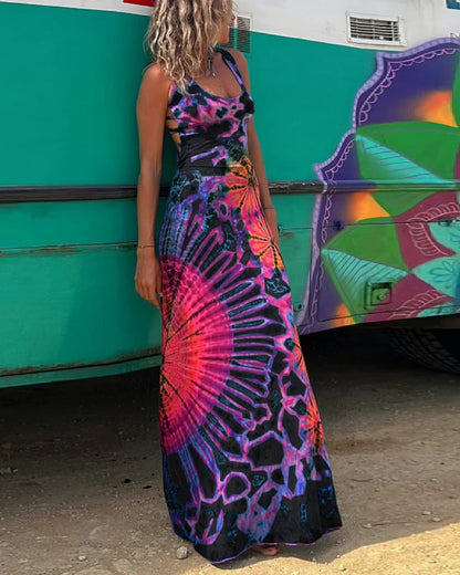 Lebhaftes geometrisches rückenfreies Maxikleid von Andrea Serena