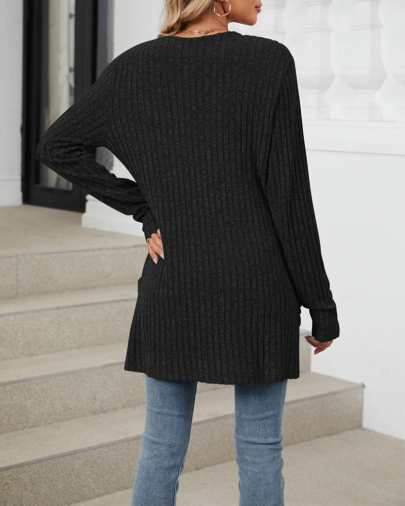 Andrea's™ | Lässiger, einfarbiger cardigan mit langen ärmeln und tasche