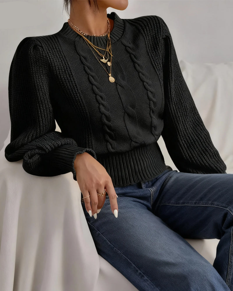 Andrea's™ | Pullover Puffärmel Zopfmuster kurz