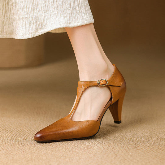 Retro T-Strap High Heel Sandals by Andrea Serena