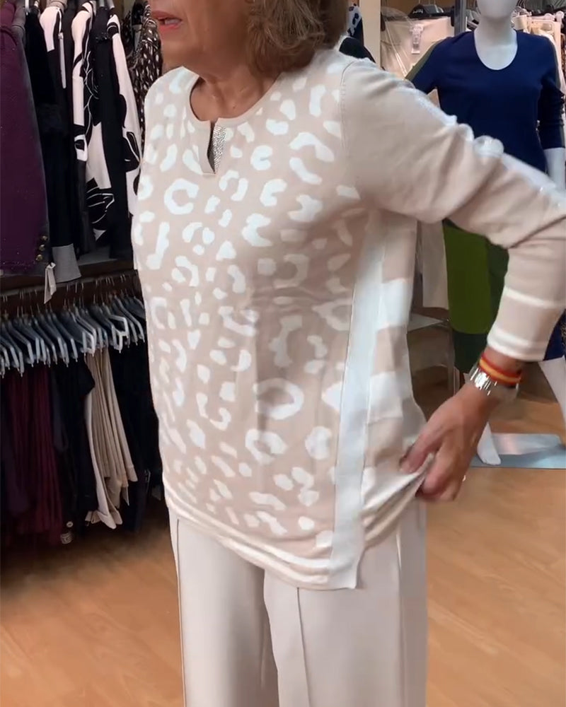 Andrea's™ | Pullover Leopardenmuster Farbblockung