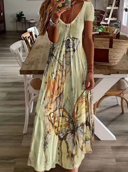 Maxikleid von Andrea Serena mit Schmetterlingsmuster im Boho-Stil