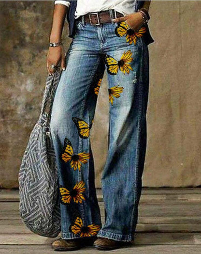 Künstlerische, blumengemusterte Hose mit weitem Bein von Andrea Serena