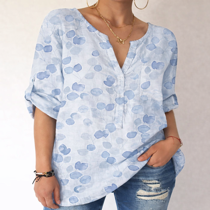 Bedruckte Baumwollbluse mit V-Ausschnitt von Andrea Serena