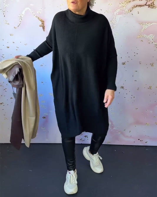 Andrea's™ | Lässiger, einfarbiger pullover mit hohem kragen und langen ärmeln