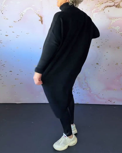 Andrea's™ | Lässiger, einfarbiger pullover mit hohem kragen und langen ärmeln