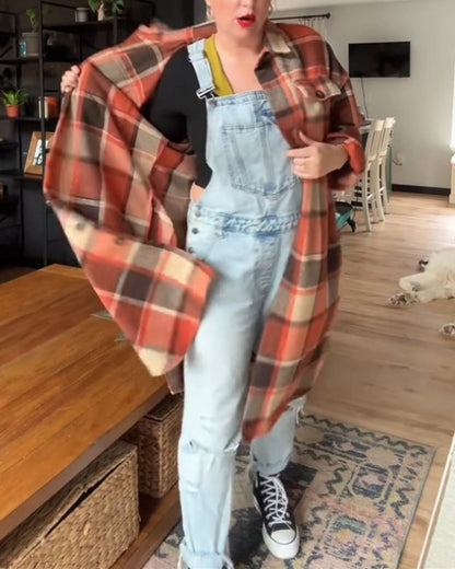 Andrea's™ | Lässiger karierter Mantel mit Knöpfen