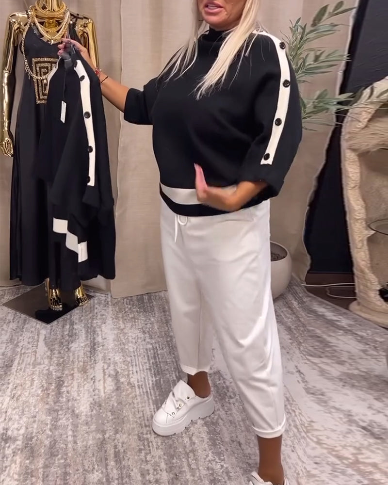 Andrea's™ | Geknöpfter pullover mit farbblockdesign