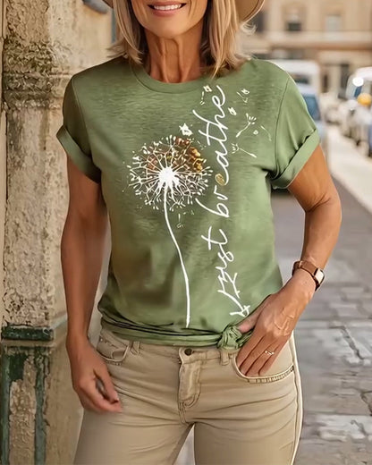 Andrea's™ | T - Shirt Mit Dandelion Druck Kurzarm