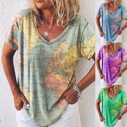Map Print Andrea Serena V-Neck Everyday Top