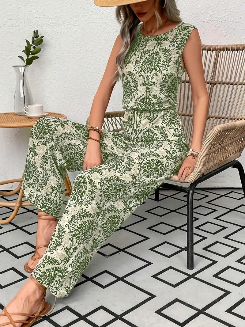 Damen-Set aus bedrucktem, ärmellosem Top und weit geschnittener Hose