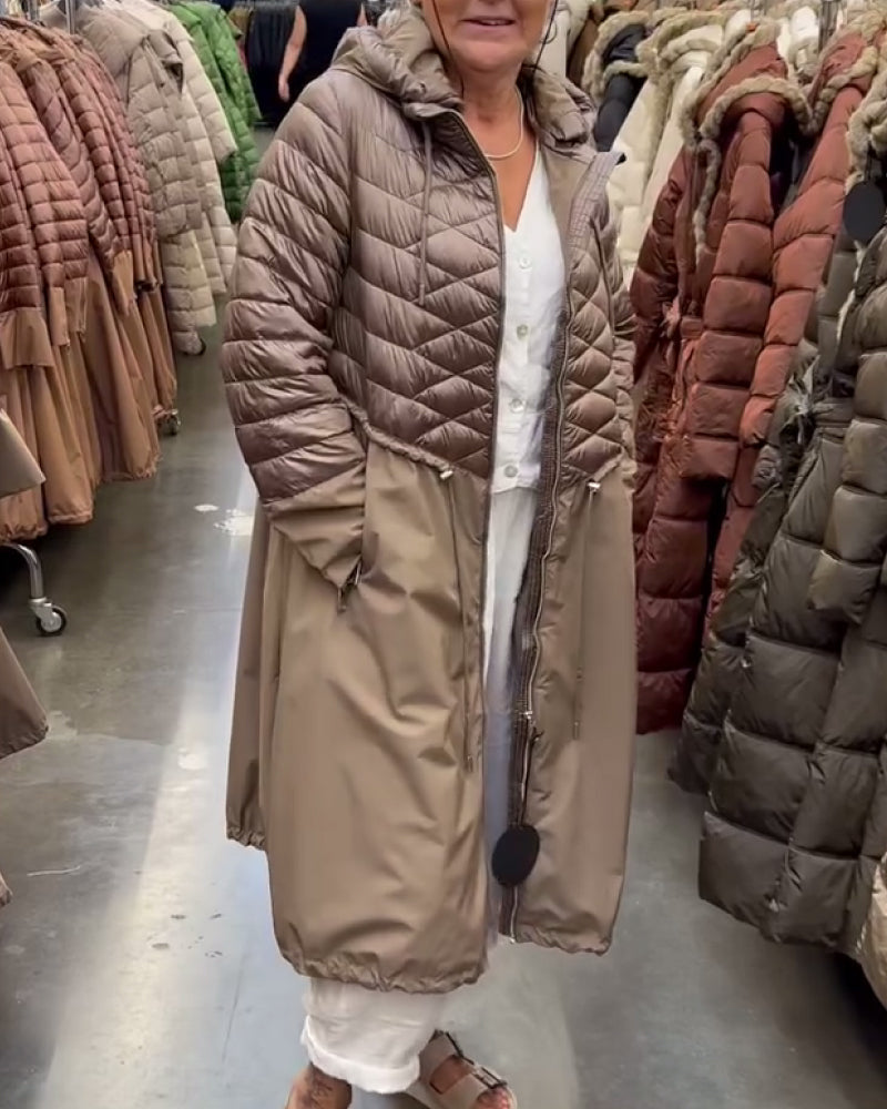 Andrea's™ | lange gesteppte Jacke mit Kapuze