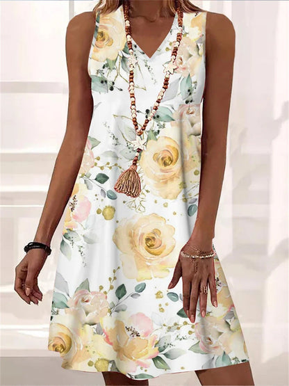 Ärmelloses Kleid mit Blumenmuster und V-Ausschnitt von Andrea Serena