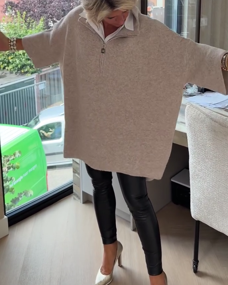 Andrea's™ | Pullover Stehkragen Halbzip Locker