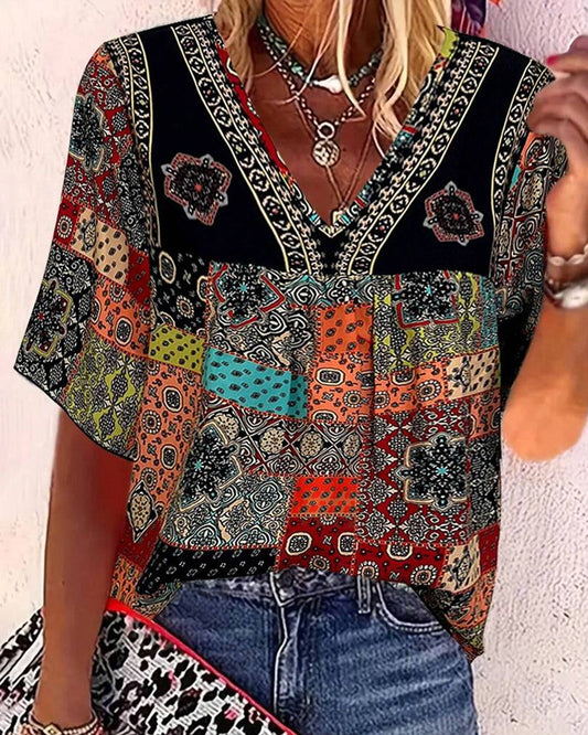 Andrea's™ | Plisierter T-Shirt Mit Vintage-Muster