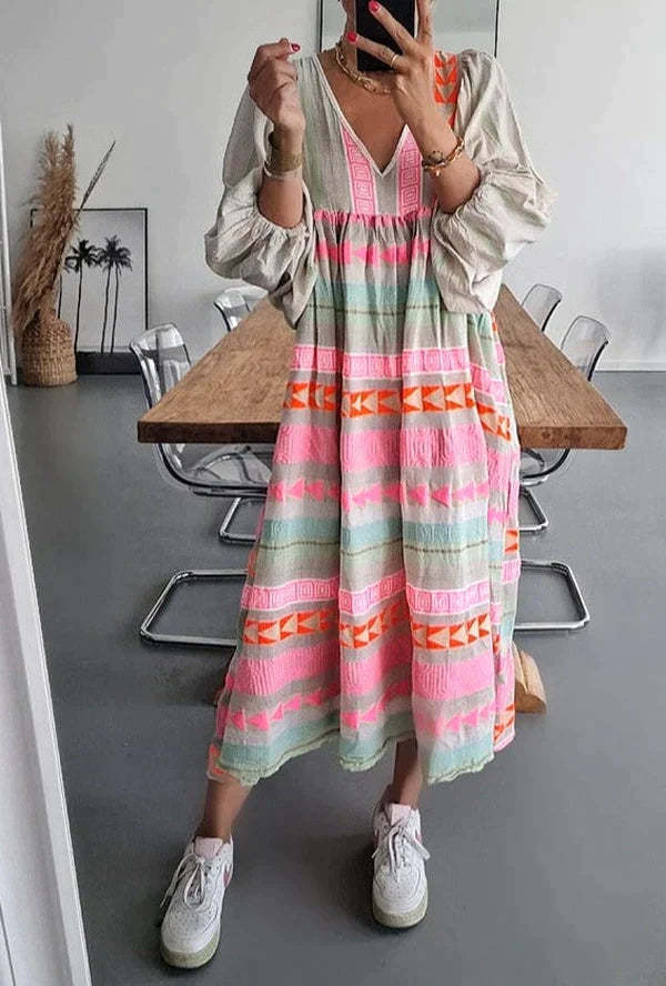 Andrea's™ | Boho-Kleid mit Puffärmeln in großen Größen
