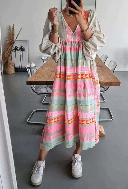 Andrea's™ | Boho-Kleid mit Puffärmeln in großen Größen