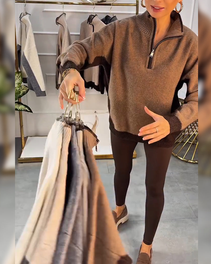 Andrea's™ | Pullover mit Halbreißverschluss und Kontrastfarbe