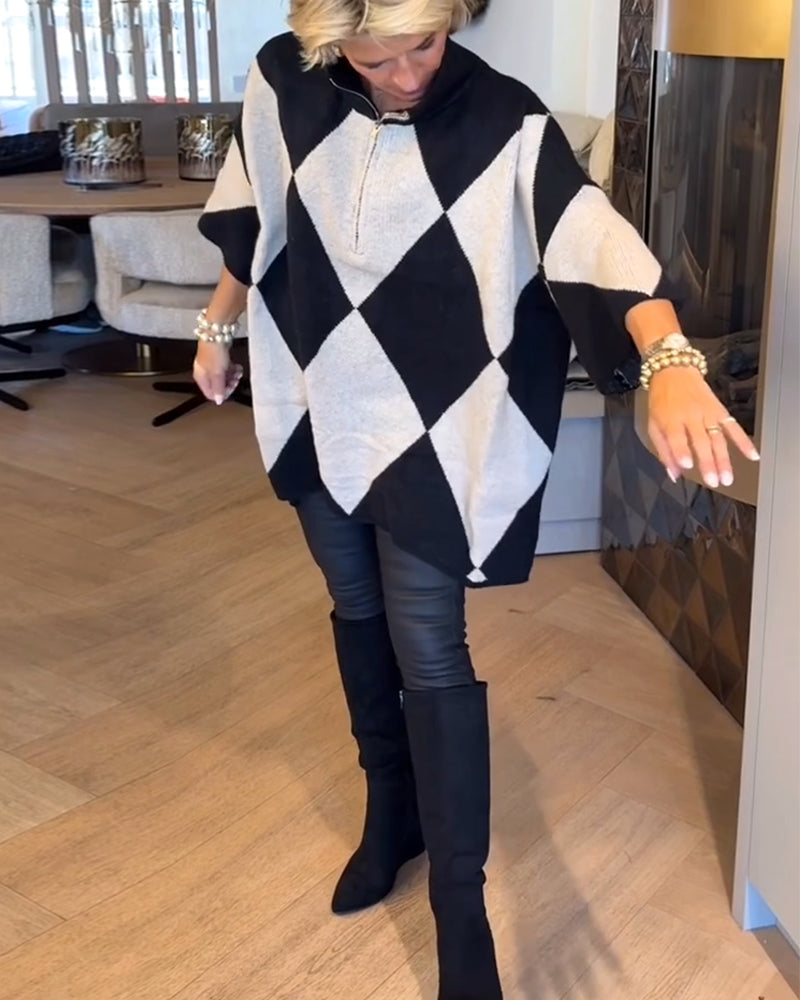 Andrea's™ | Pullover Stehkragen Argyle unregelmäßig