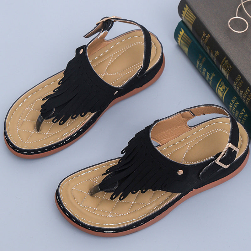 Boho-Fransen-Zehentrenner Andrea Serena Keilsandalen