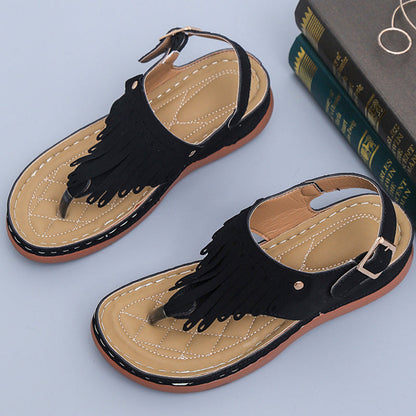Boho-Fransen-Zehentrenner Andrea Serena Keilsandalen
