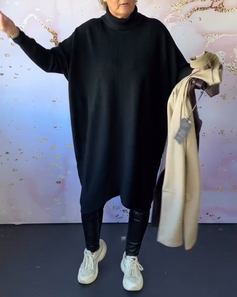 Andrea's™ | Lässiger, einfarbiger pullover mit hohem kragen und langen ärmeln