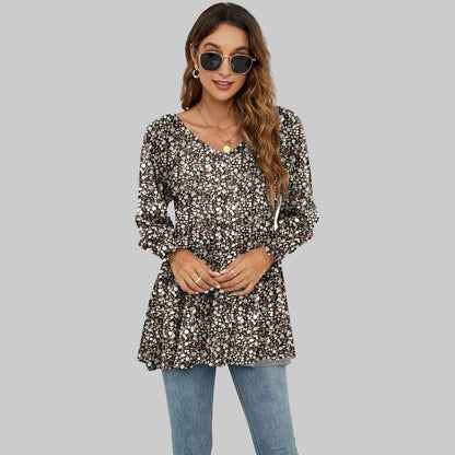 Bluse mit Blumenmuster, Puffärmeln und V-Ausschnitt von Andrea Serena