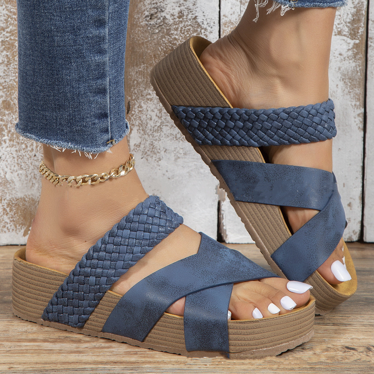 Andrea's™ | Modische lässige geflochtene Sandalen in Uni-Farbe