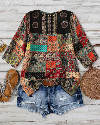 Andrea's™ | Plisierter T-Shirt Mit Vintage-Muster