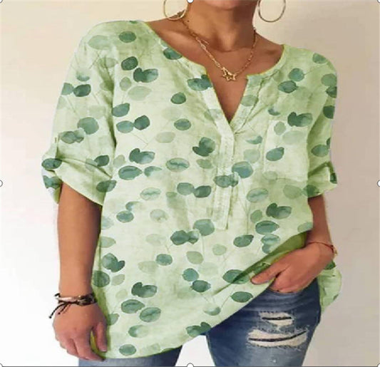 Bedruckte Baumwollbluse mit V-Ausschnitt von Andrea Serena