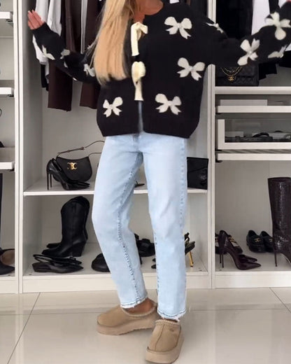 Andrea's™ | Cardigan mit Perlenschleife und Schnürung