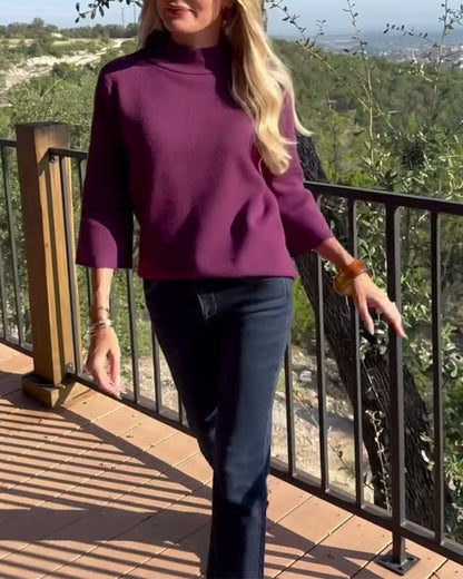 Andrea's™ | Pullover hochgeschlossen elegant Dreiviertelärmel