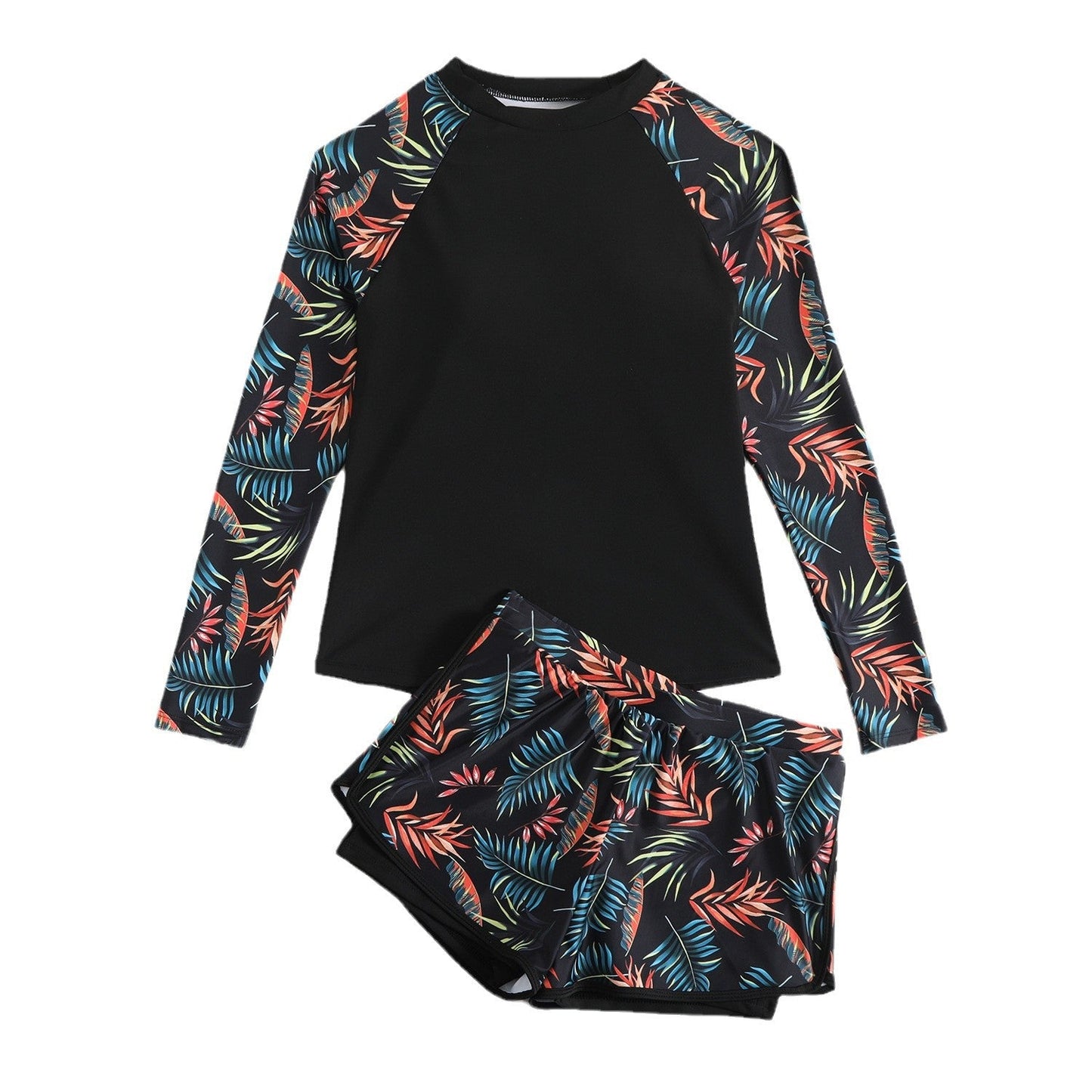 Andrea Serena Tankini-Set mit Blätterprint und langen Ärmeln