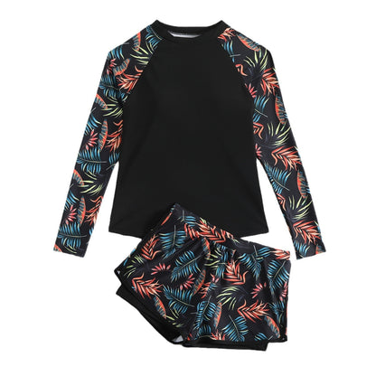 Andrea Serena Tankini-Set mit Blätterprint und langen Ärmeln