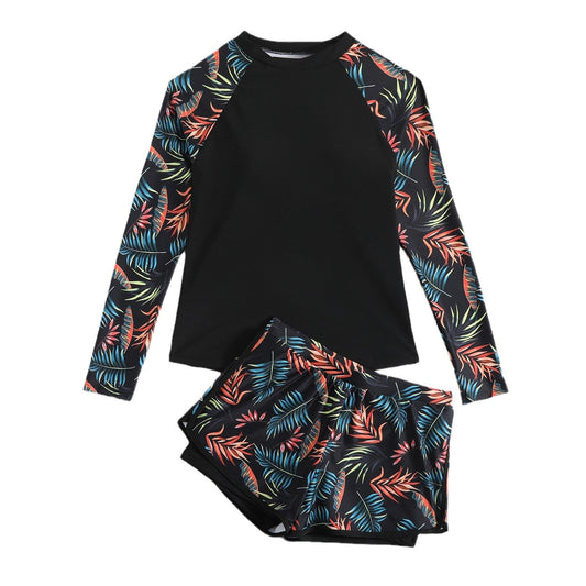 Andrea Serena Tankini-Set mit Blätterprint und langen Ärmeln
