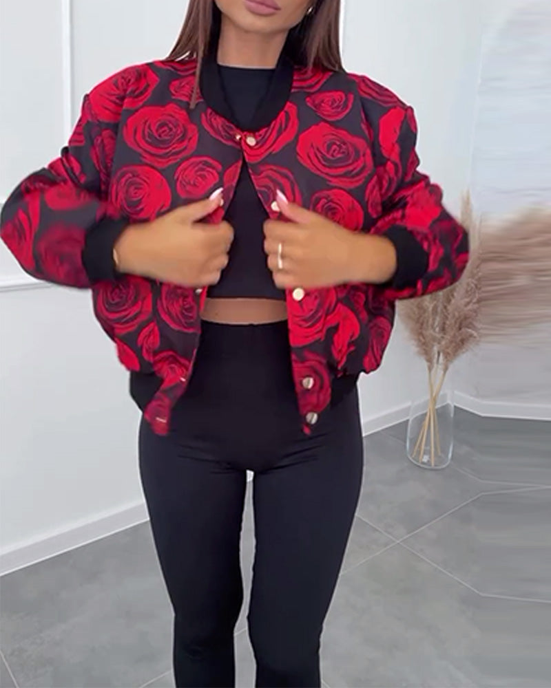 Andrea's™ | Lässige Jacke mit Knöpfen und Rosen-Print