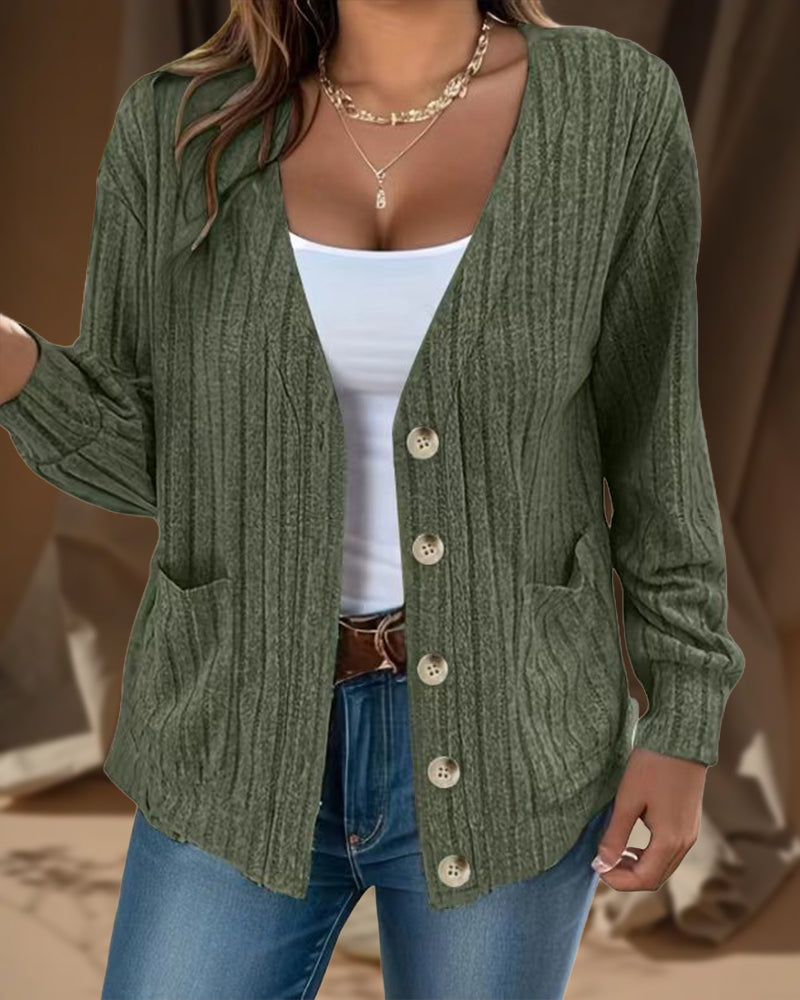 Andrea's™ | Einfarbiger mantel mit langen ärmeln und V-ausschnitt