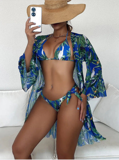 Bikini-Kimono-Set von Andrea Serena mit tropischem Print