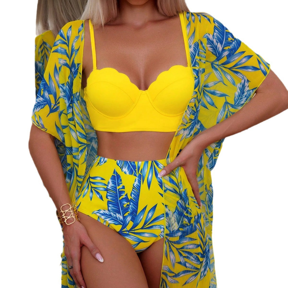 Leuchtender Ahornblatt-Bikini mit hohem Bund von Andrea Serena