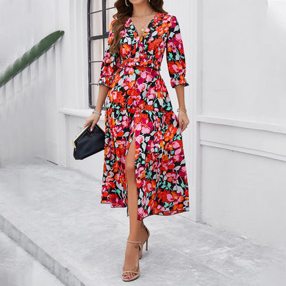 Elegantes Andrea Serena Urlaubs-Midikleid mit Blumenmuster
