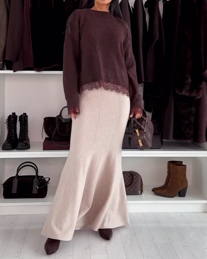 Andrea's™ | Pullover mit Spitzenpanel und Rundhalsausschnitt