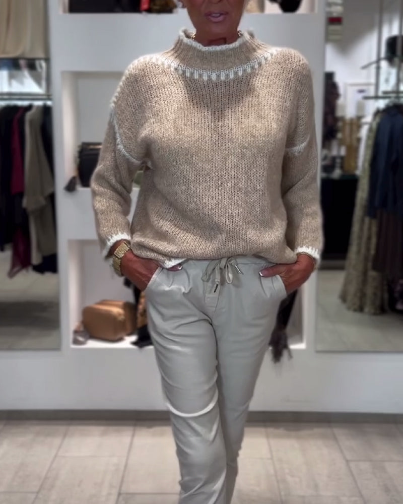 Andrea's™ | vielseitiger Pullover mit hohem Kragen und Kontrastfarben