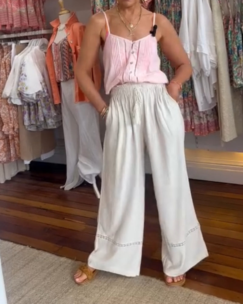 Andrea's™ | Einfarbige, bequeme Hose mit weitem Bein und Taschen