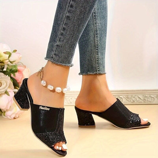 Glitzernde Andrea Serena Sandalen mit Blockabsatz