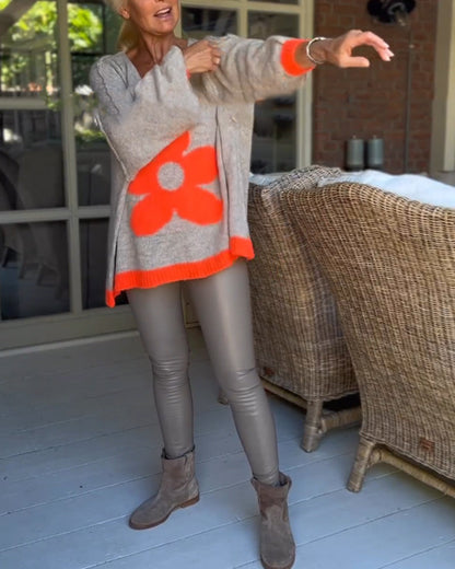 Andrea's™ | Pullover mit V-Ausschnitt und Blumenmuster