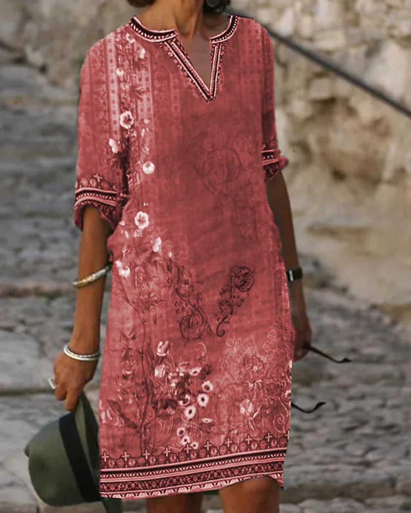 Andrea's™ | Midikleid mit V-Ausschnitt und floralem Muster