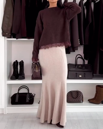 Andrea's™ | Pullover mit Spitzenpanel und Rundhalsausschnitt