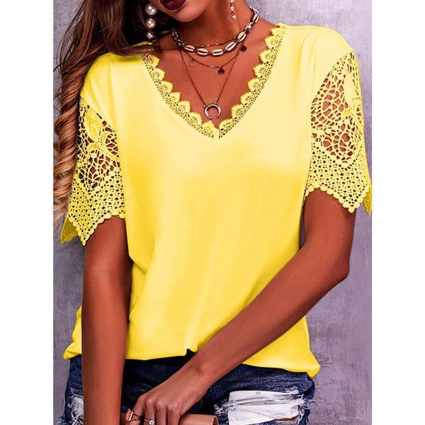 Andrea's™ | Lässig geschnittene Damen-Sommerbluse mit V-Ausschnitt und kurzen Ärmeln