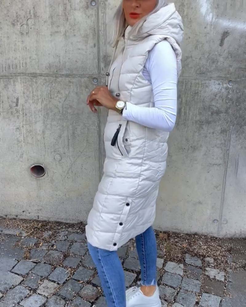 Andrea's™ | Ärmellose, lässige Steppjacke mit Kapuze und Reißverschluss