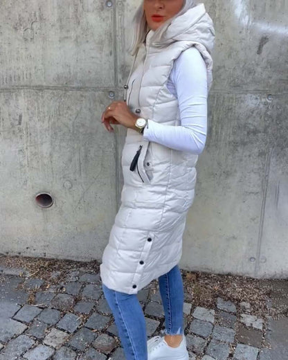 Andrea's™ | Ärmellose, lässige Steppjacke mit Kapuze und Reißverschluss